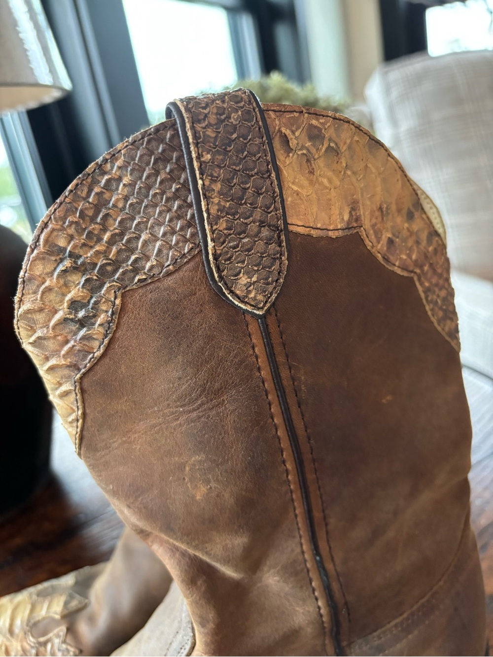 VTG DURANGO Western Leather Snakeskin Cowgirl Rodeo Boots, Two-Tone, 7 1/2 M - Picture 6 of 14